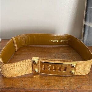 Judith Lieber Gold and Tan leather Belt with Buckle